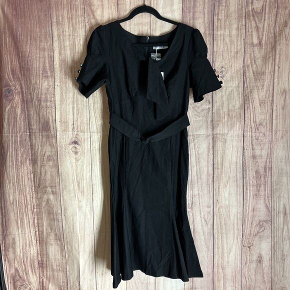 MUXXN Womens Vintage 1950s Midi Crew Neck Bodycon Dress Black Size L Stunning - Picture 1 of 16